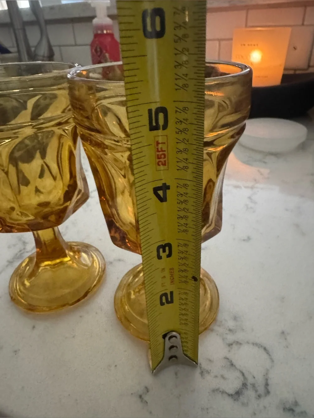 Set of 2 Amber Pressed Glass Wine Goblets